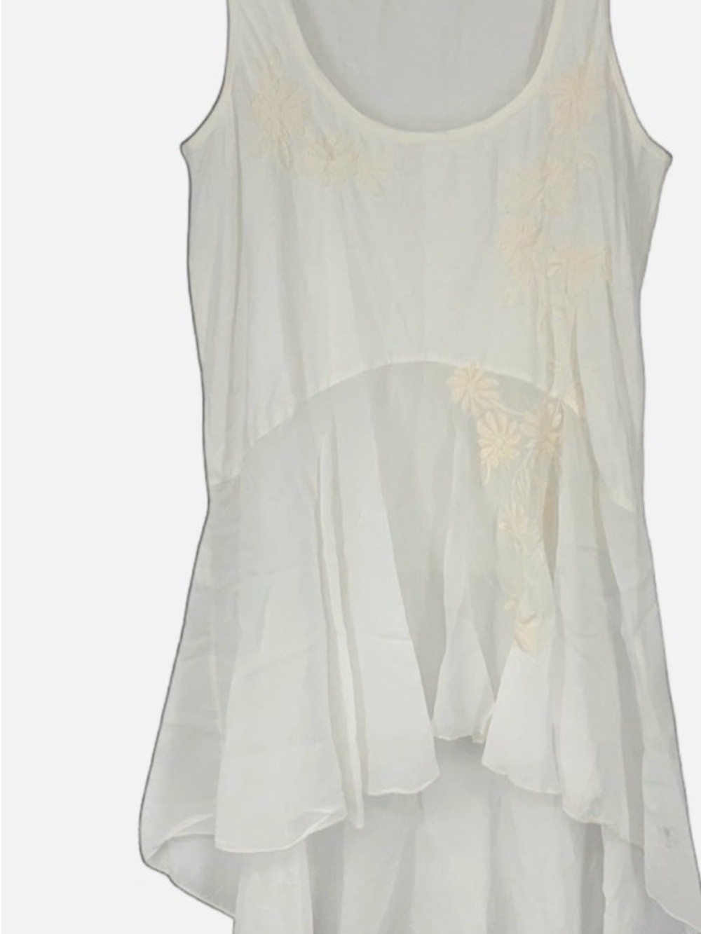 Sheer White Sleeveless Layered Floral Tunic x johnny Was